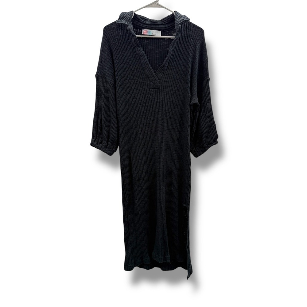 Free People‎ Pacific Dress Women's Large Black Gauze Midi Casual Relaxed Boho